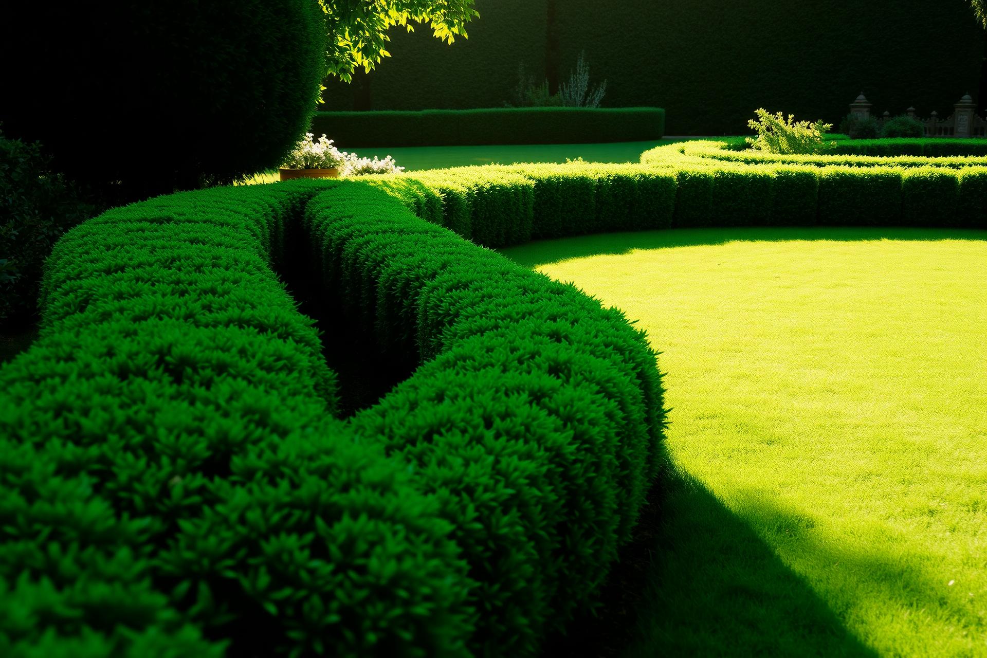 Gepflegter grüner Garten mit Heckenschnitt